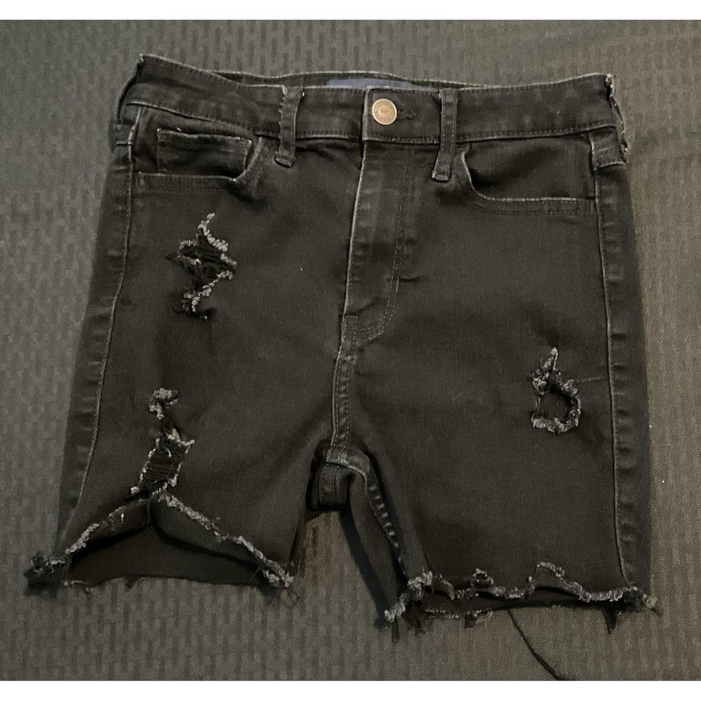 Hollister Shorts Juniors W26 Black High Rise Skinny Distressed Denim Cutoff